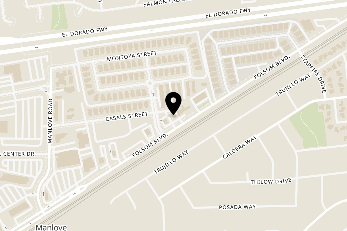 Map showing the location of Bear West BBQ and Soul Food on 9011 Folsom Blvd in Sacramento